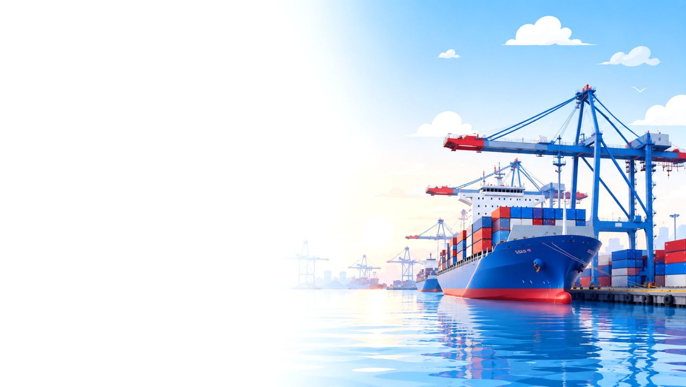 Container ship and port cranes representing global trade